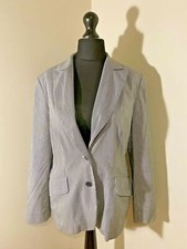Oui Ouiset Chic Stylish Blue White Stripe Tailored Blazer Jacket Size Uk 16
