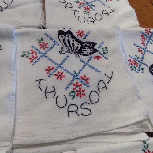 Vintage Embroidered 7 Days of the Week Kitchen Towels Hand Stitched Butterflies - Picture 5 of 9