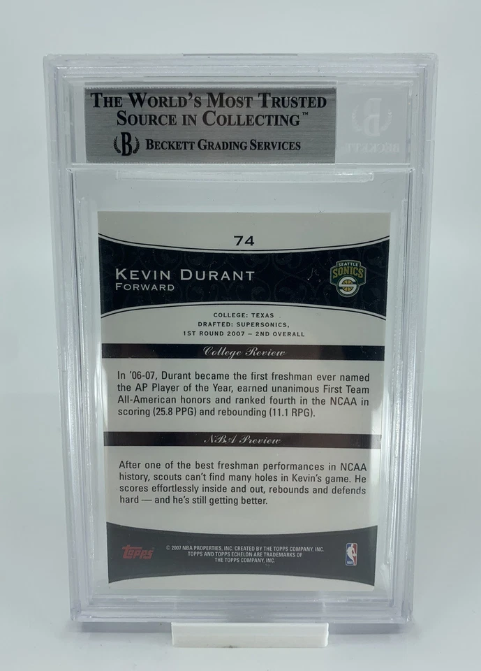 2007-08 TOPPS ECHELON #74 KEVIN DURANT RC ROOKIE CARD /999 BGS 9 MINT! LOW POP! - Image 2 of 2