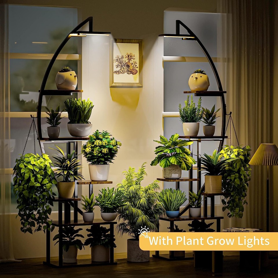 BACEKOLL Tall Plant Stand Indoor with Grow Light, 7 Tiered Metal Plant