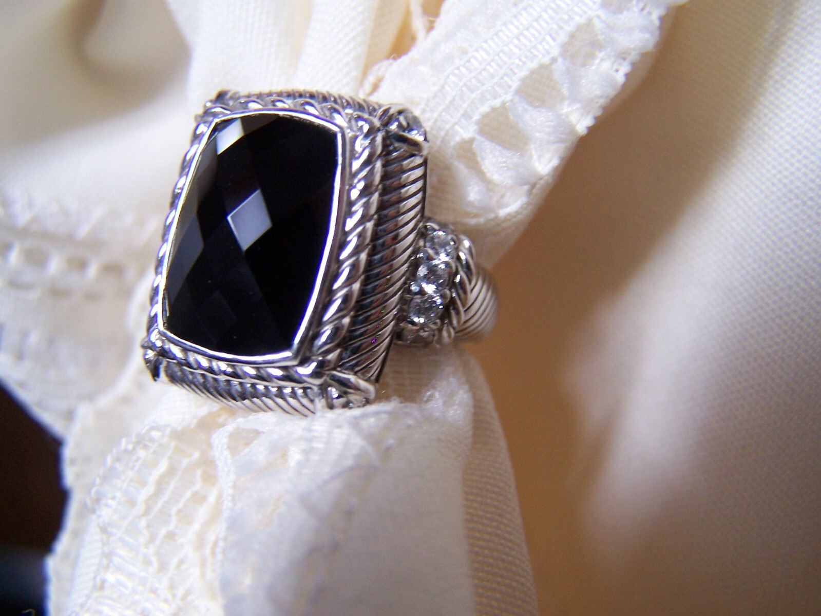 Judith Ripka Onyx  Ring,  Solid Sterling Silver 9… - image 4