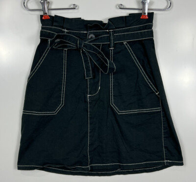 91 Cotton On Women Black Cotton Skirt Size USA White Stitch
