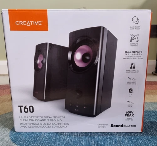 CREATIVE T60 2.0 Compact Hi-Fi Desktop Speakers with Clear Dialog and Surround 