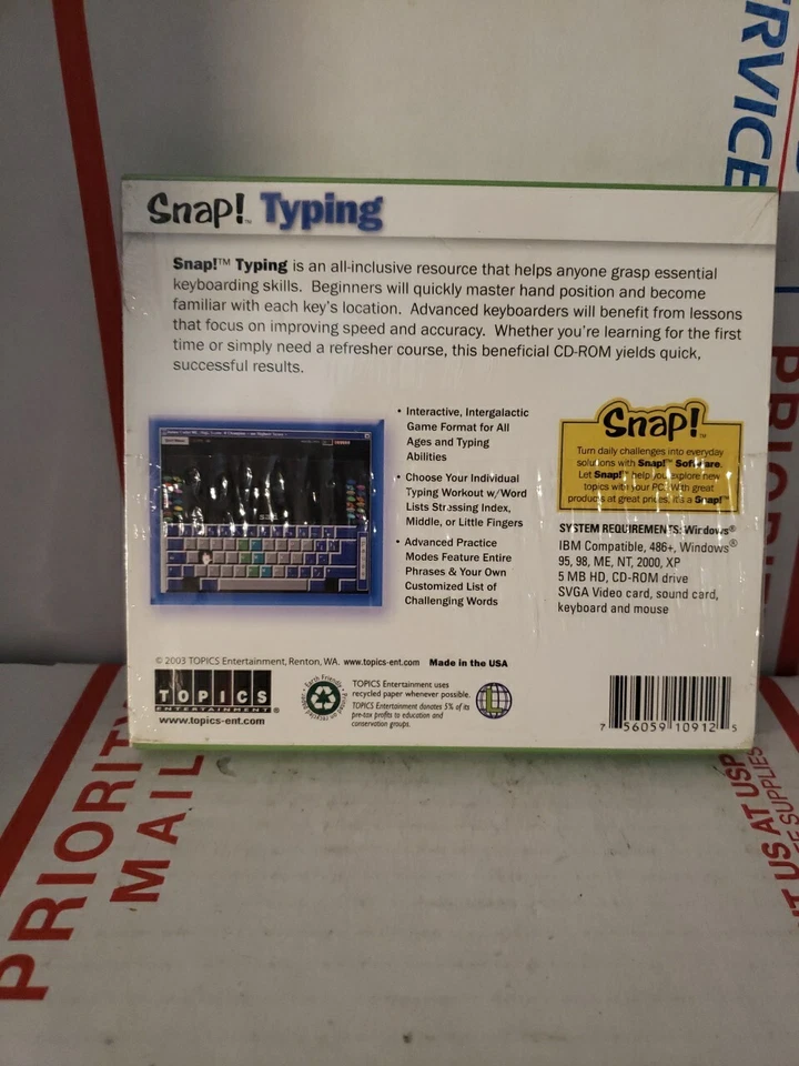 Snap! Typing Software for Windows PC 95/98/ME/NT/2000/XP NEW ~ Shelf137 - Image 2 of 2