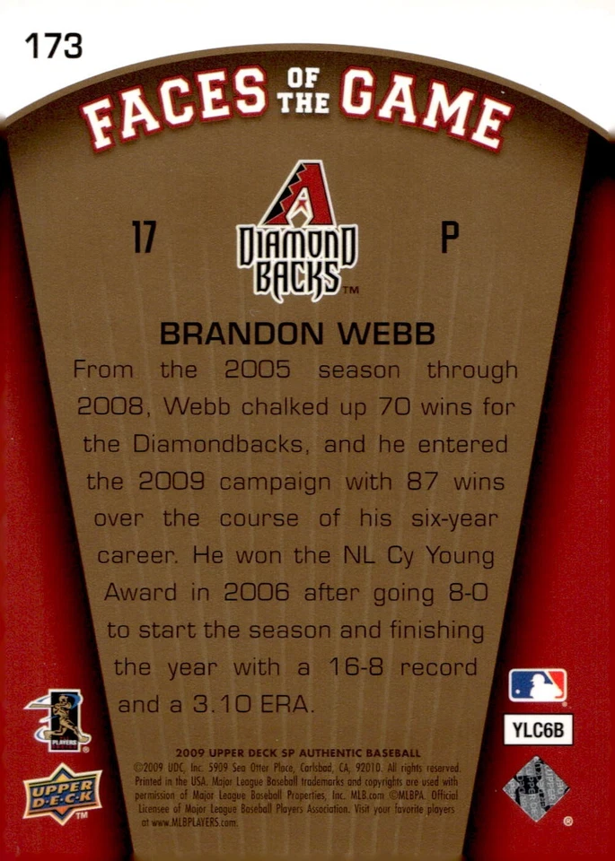 2009 SP Authentic Silver #91 Brandon Webb /59 Arizona Diamondbacks - Image 2 of 2