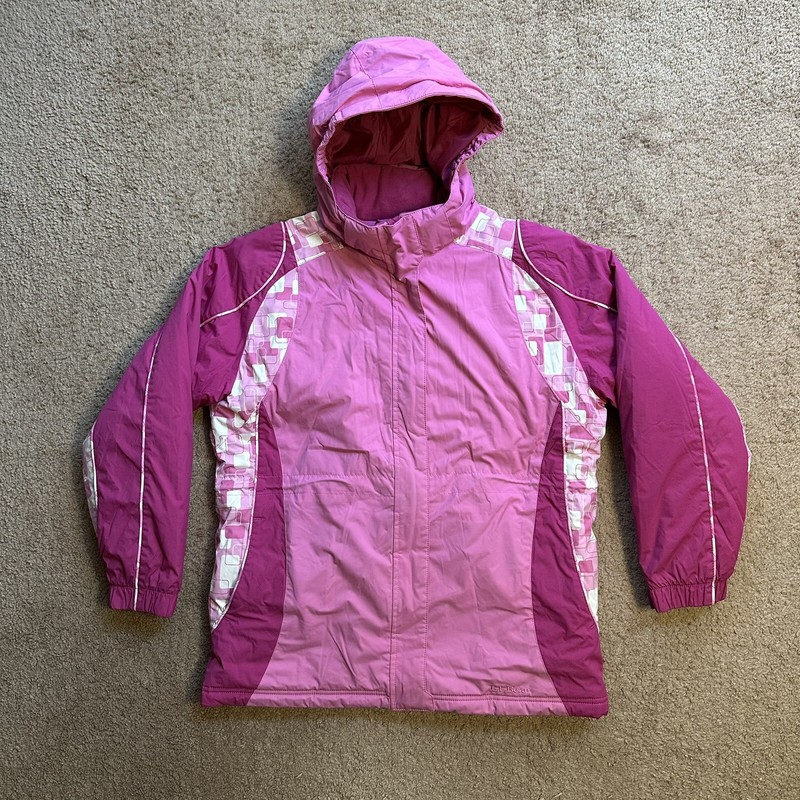 LL Bean Jacket Girls XL 18 Full Zip Nylon Softshell Insulated Pink Pockets