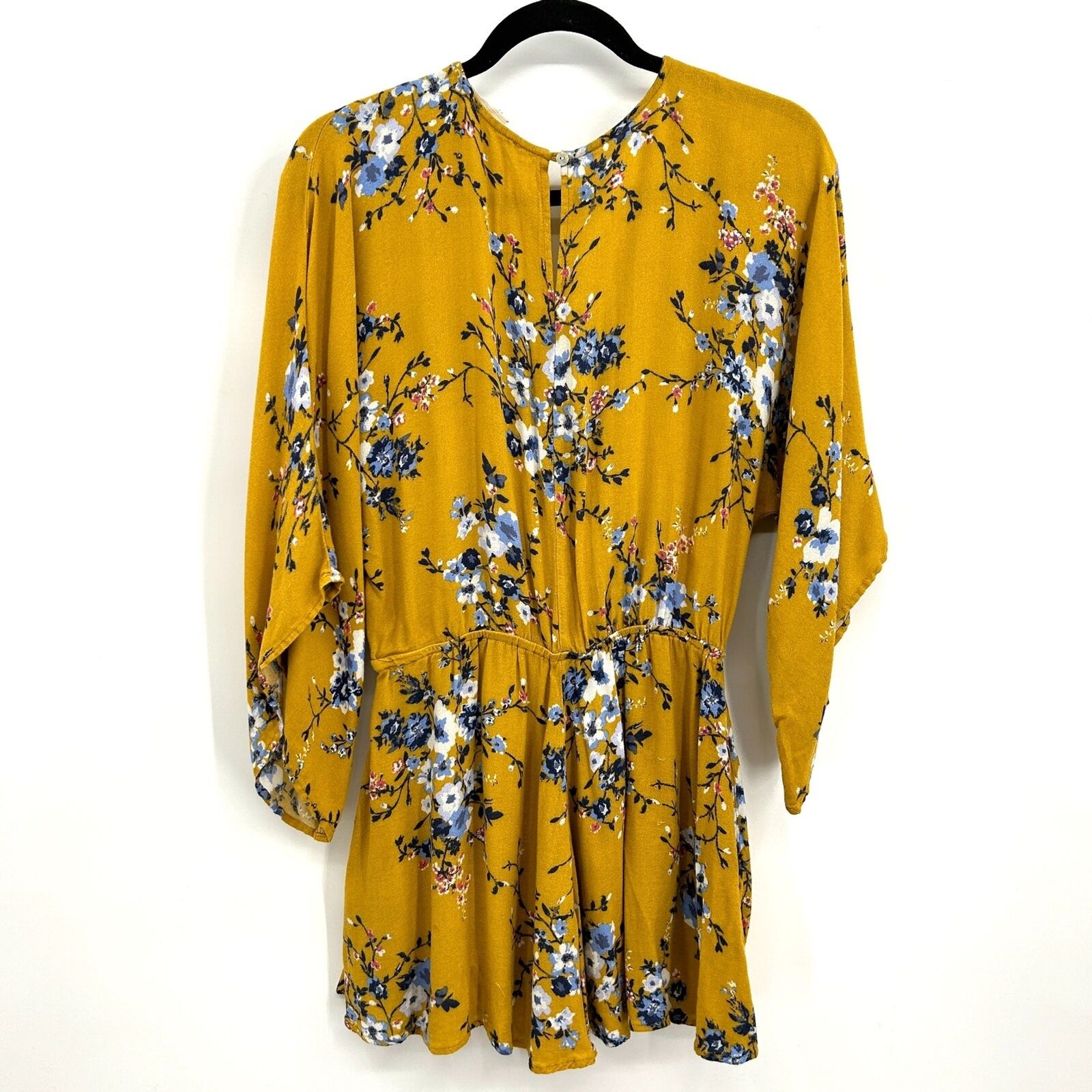 LOVESTITCH Mustard Yellow Blue Floral Kimono Faux… - image 6