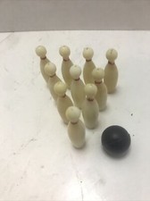 Vintage Miniature Bowling Ball And Pins Play Set Great 8" Doll Accessory