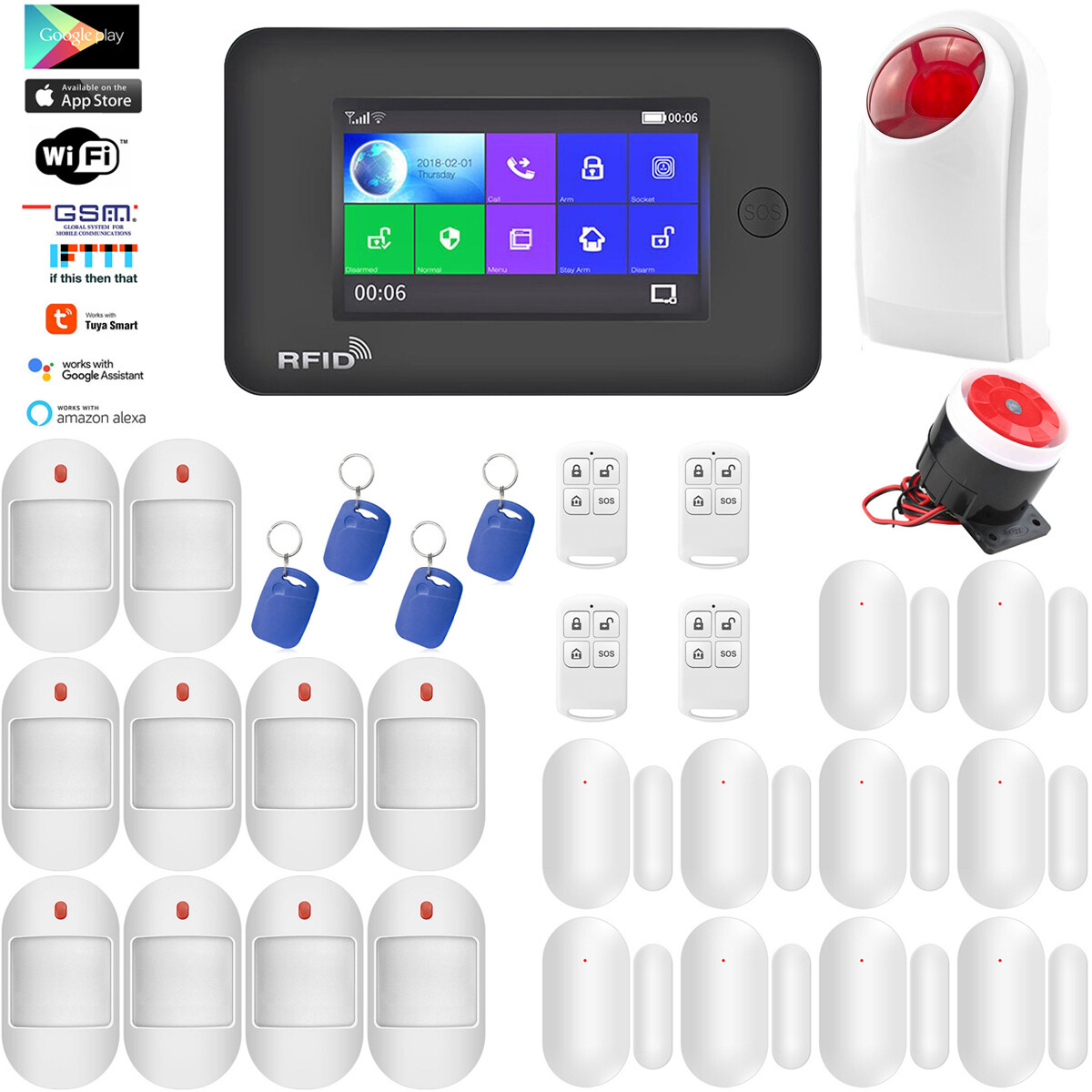 O19 WiFi Cloud APP GSM Wireless Tuya DIY Home Security Alarm System+Strobe Light