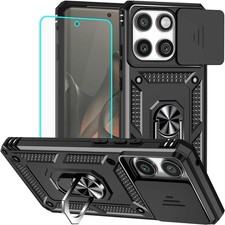 Motorola Edge 2025 Case with Screen Protector Ring Stand Slide Camera Cover Blac