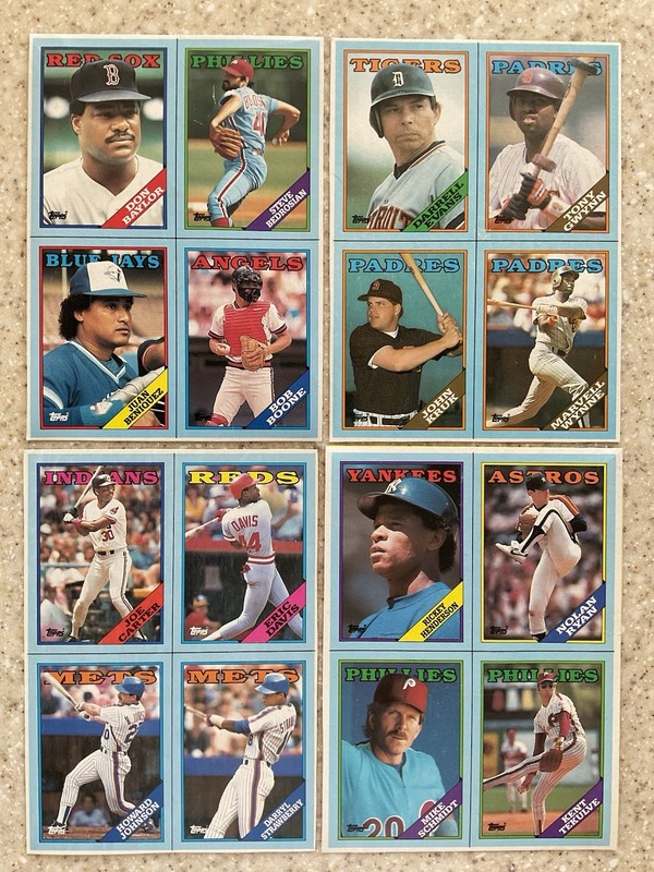 1988 Topps Baseball Box Bottom Uncut Cards Set (16 Cards) Nolan Ryan Tony Gwynn+