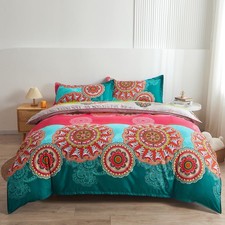Bohemian Duvet Cover Set Lightweight Microfiber Bedding Set Boho Floral Print...