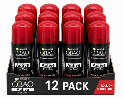 Garnier Obao Roll On Deodorant for Men / Active 2.3 oz.  (12 PACK)