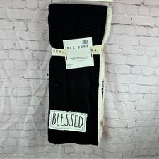 NWT Rae Dunn Black Corduroy Throw BLESSED reverse sherpa farmhouse traditional