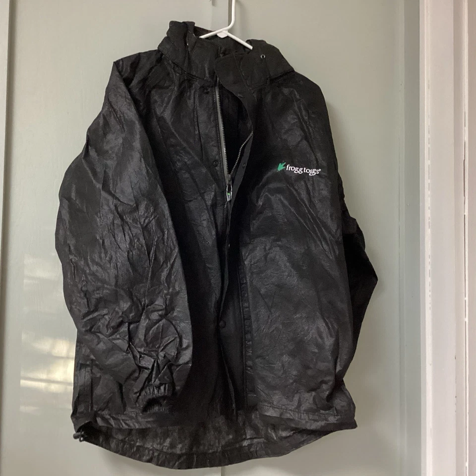 Frogg Toggs  Mens Size M/ Large Rain Suit  Full Zip Hooded Jacket Pants Black - Image 4 of 4