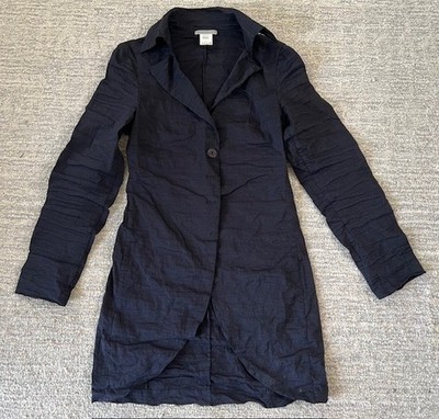 SARAH PACINI Womens Black Jacquard Cotton Trench Jacket Size 1 S/M Italy