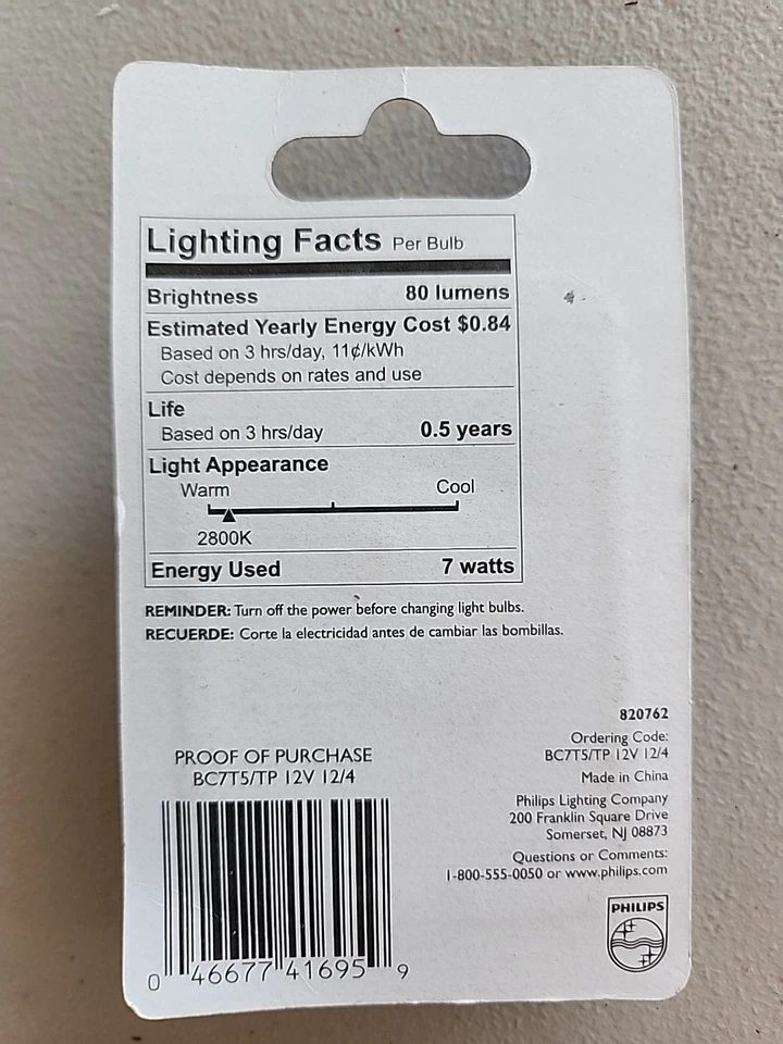 Philips Landscape Lighting 12V 7W Wedge Base Clear T5 Bulb 4pk - New - Image 2 of 3