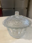 vintage pretty molded glass sugar bowl with lily leaves