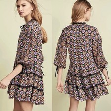 ALICE + OLIVIA Arnette Palace Tile Tiered Crepe Mini Dress Size Medium