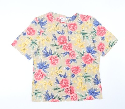 Talbots Damen Mehrfarbig Blumenmuster Seide Bluse Größe 8 Kurzarm