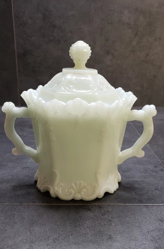 1904 Milk Glass Westmoreland Sugar Bowl Paneled Forget-Me-Not
