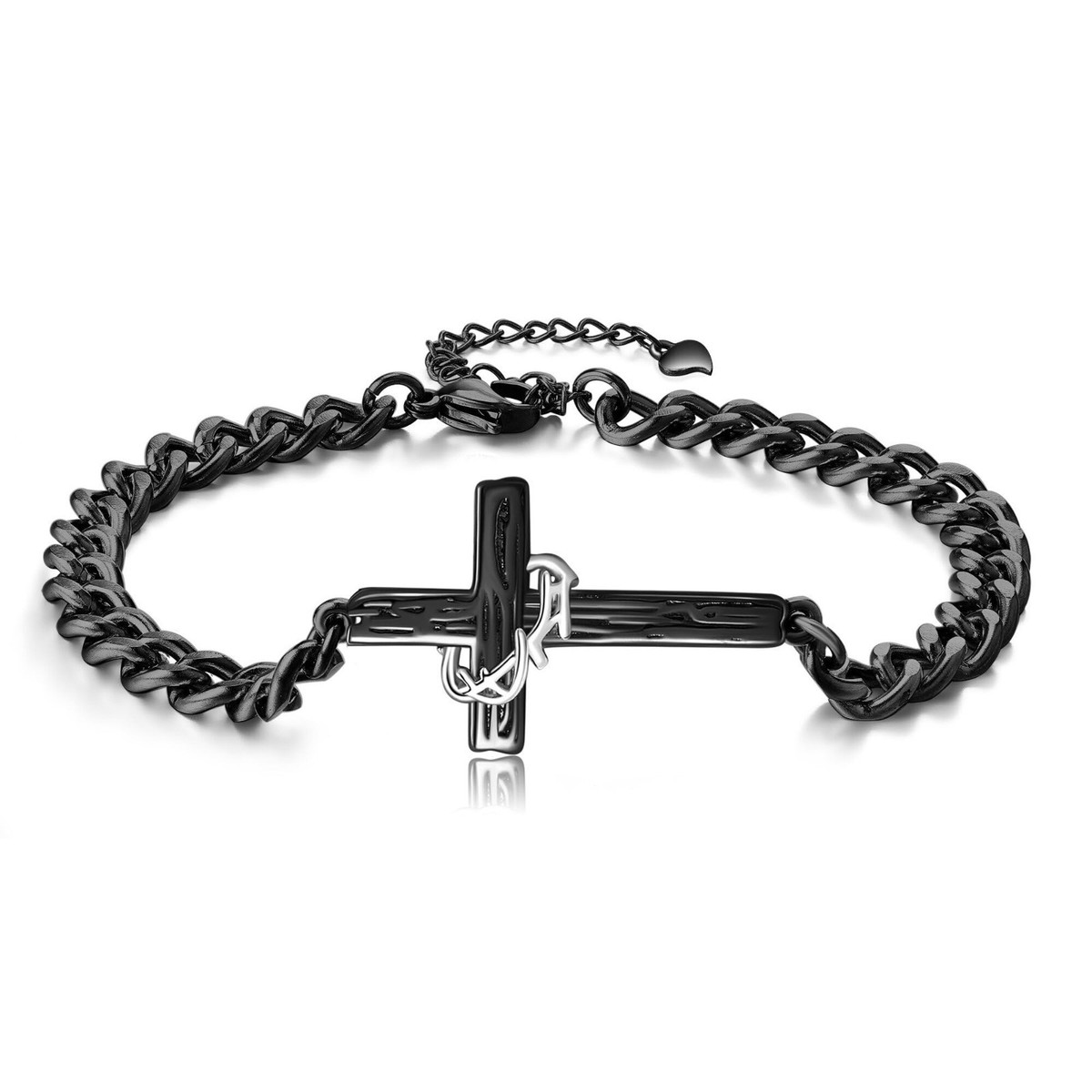 Men's 925 Sterling Silver Cross Bracelet with Crown of Thorns