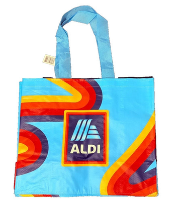 #ad ALDI Large Foldable Reusable Shopping Bags Blue Retro Design 1PC NEW 9Gal $4.80