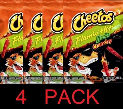 CHEETOS Flamin Hot Limon Crunchy Cheese Flavor Snack Curl 8.5 oz Bag - 4 PACK
