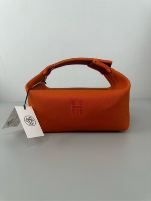 Hermès Egee Toile H leather canvas lunch box bag handbags Orange mini