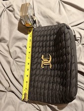 Juicy Couture Black Quilted Polyester Makeup Bag Gold Logo Zipper 11x8x4 in