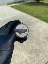 4.50Ctw Round Cut Real Moissanite Shark Medallion Pendant 14K Yellow Gold Plated