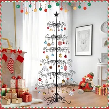 6 ft Wrought Iron Ornament Display Christmas Tree with Base Indoor Outdoor Decor