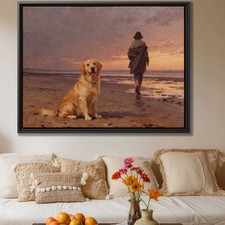 Golden Retriever Oil Painting Canvas Wall Art for Beach Living Room Decor