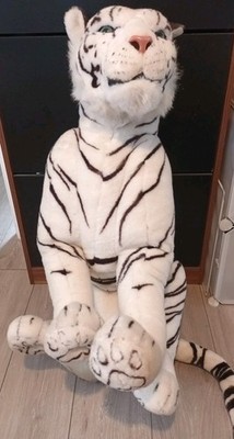 Stofftier weißer Tiger 35 Zoll lang sitzend lebensecht realistisch Stofftier groß