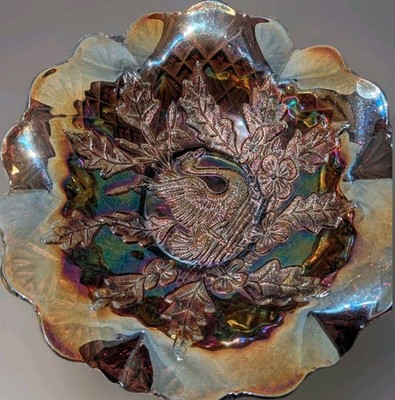 Millersburg RADIUM Purple Nesting Swan 91/4'' Carnival glass Ruffled bowl