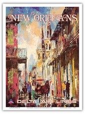 New Orleans - Delta Air Lines - Vintage Airline Travel Poster by Jack Laycox ...