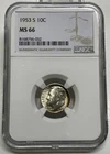 1953-S Roosevelt Dime 10c NGC MS66 Mint State Uncirculated