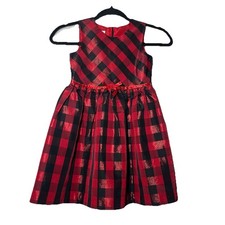 Bonnie Jean Girls Sleeveless Christmas Red Black Plaid Dress Size 6