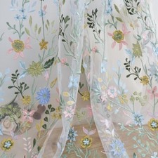 Floral Embroidery Bridal Lace Fabric Multi-colors Flower Lace for Wedding Gown