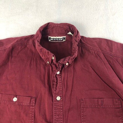 Rustler Shirt Mens 2XL Red Long Sleeve Workwear Heavy Button Down - Picture 2 of 8