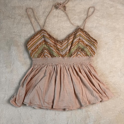 FREE PEOPLE WELL TRAVELED EMBROIDERED SMOCKED COTTON LINEN BLEND HALTER TOP - Picture 8 of 8