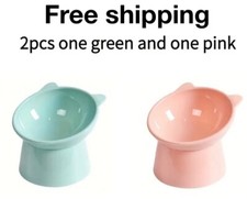 2pcs Raised Cat Bowl Elevated Anti-Tip Food Water Feeding Pet Dish Pink Green