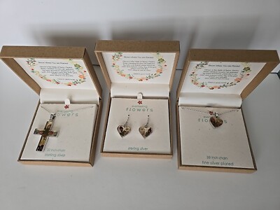 Everlasting Flower Pendant 925 Chain 18'' Necklaces & Matching Earrings Set NEW