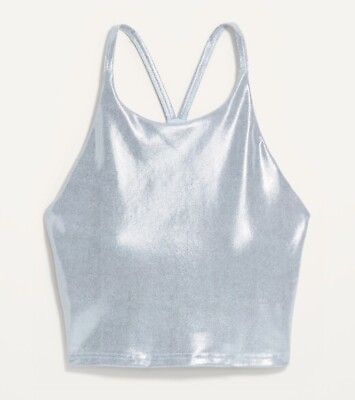Old Navy Active Woman's  Powersoft Silver Exercise Workout Top Size NWT