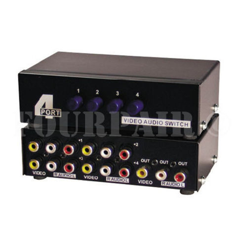 4-Port RCA Composite Video Audio AV 4-Way Switch Selector