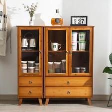 Farmhouse Sideboard Buffet Storage Cabinet Coffee Bar Table w/Drawers&2 Doors US