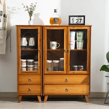 Farmhouse Sideboard Buffet Storage Cabinet Coffee Bar Table w/Drawers&2 Doors US