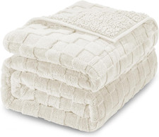 Sherpa Fleece Weighted Blanket Full Size 15Lbs, 48" X 72", Cream White , 3D Jacq
