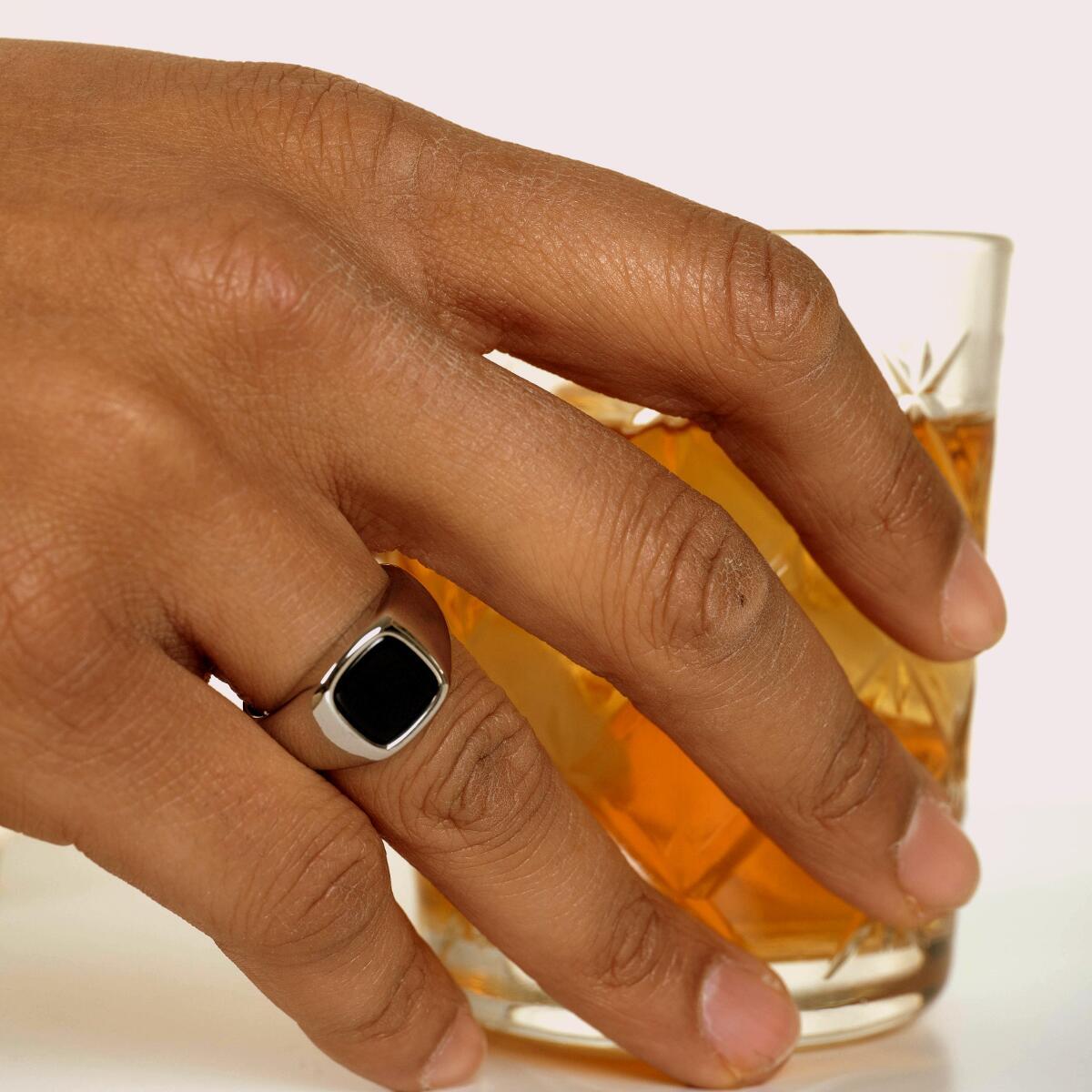 Anello Da Uomo Argento Acciaio Inox 750 Oro Bianco Placcato Onice Pietra Nero - Foto 4