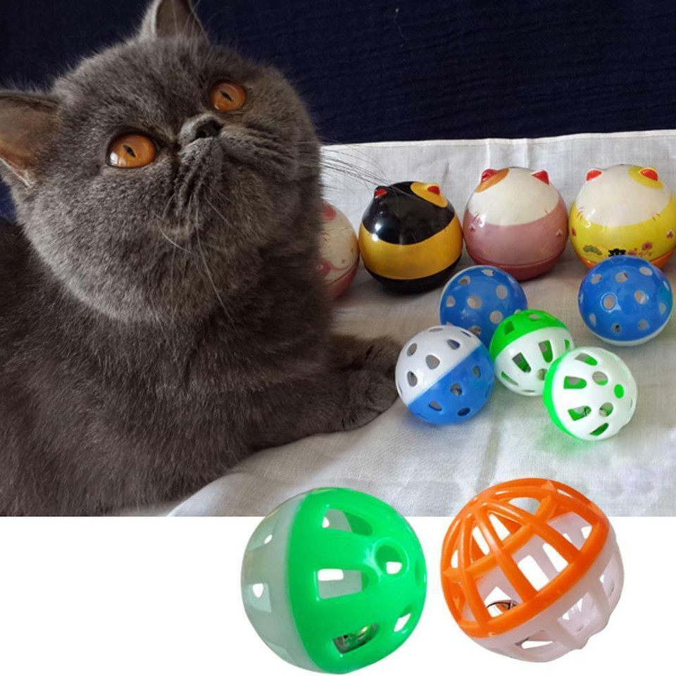 18 Pcs Pet Cat Play Balls With Jingle Bell Pounce Chase Rattle Toy eBay